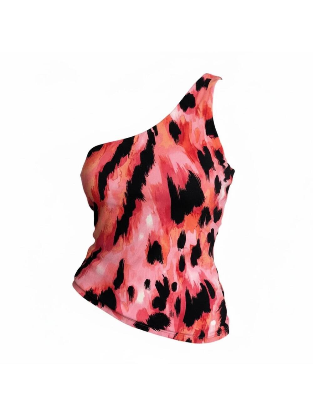Cache One-Shoulder Animal Print Top Size Large